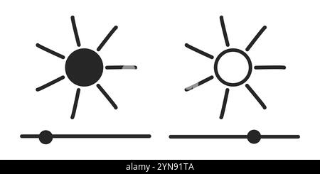 Brightness and contrast level adjustment icon silhouette set. Screen brightness icon for UI UX website, mobile app. Brightness control graduation. Vector illustration Stock Vector