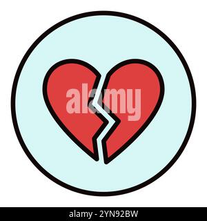 Circle with Red Broken Heart vector Romantic Disappointment concept colored icon or design element Stock Vector