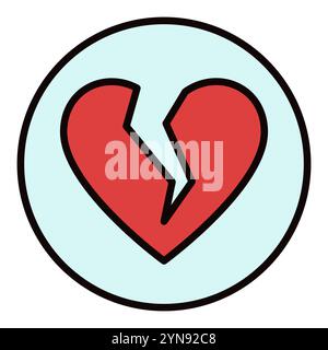 Red Broken Heart in Circle vector Breakup or Love Loss concept colored icon or Heartbreak logo element Stock Vector