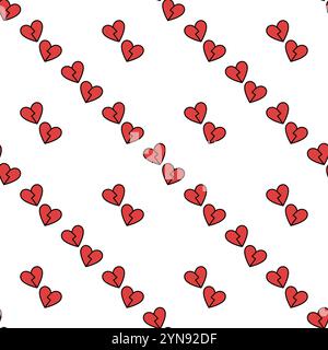 Pair of Red Broken Hearts vector Divorce or Heartbreak concept colored seamless pattern Stock Vector