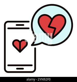 Phone and Broken Heart in Speech Bubble vector concept colored icon or design element Stock Vector