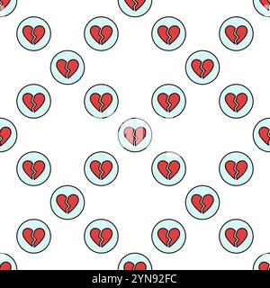 Circle with Red Broken Heart vector Romantic Disappointment concept colored seamless pattern Stock Vector