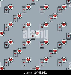 Phone and Broken Heart in Speech Bubble vector concept colored seamless pattern Stock Vector