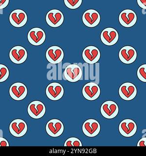 Red Broken Heart in Circle vector Breakup or Love Loss concept colored seamless pattern Stock Vector