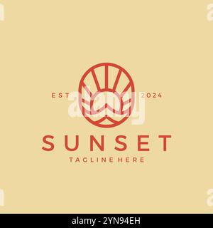 Sunset Line Premium Logo Design. Sun Icon Vector Stock Vector