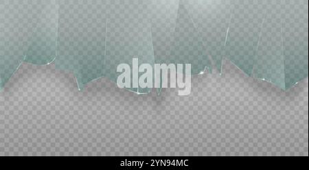 Broken glass seamless. Cracked realistic glass texture horizontally broken isolated on light background with shadow. Vector illustration. Stock Vector