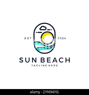 Sun Beach Logo Vector. Sunshine Icon Design. Sunset Logo Stock Vector