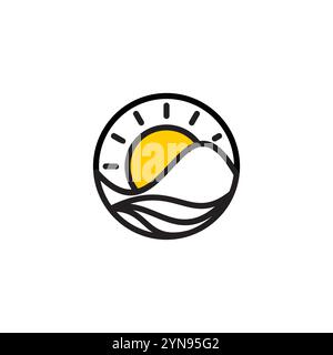 sun mountain sea logo icon vector Stock Vector