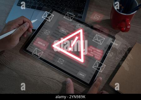 Email security warning notification cybersecurity mail Spam virus on message alert Stock Photo