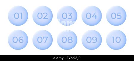 3d smooth circle bullet point set 1 to 10 Stock Vector