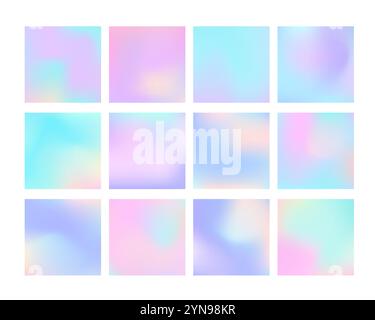 Holographic backgrounds set with smooth multicolor textures Stock Vector