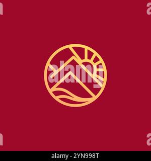 Sun and Mountain Illustration Badge Logo. Creative Idea and Simple Vector Template Brand Identity. Stock Vector
