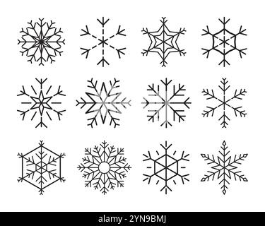 Snowflake icon set isolated on white background. Stock Vector
