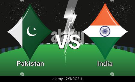 Match Stadium and Sky Stars Thunder Flash with Pakistan Vs India Stock Vector