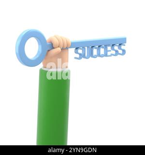 Flat 3d isometric key to success in business concept web infographics 3d illustration. Big male hand hold key with success word. Creative people colle Stock Photo
