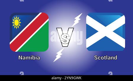Namibia Vs Scotland 3D  Illustration vector flags in shaded Rounded Rectangle with Flash Versus Match Stock Vector