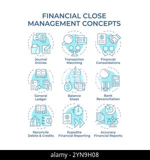 Financial close management soft blue concept icons Stock Vector