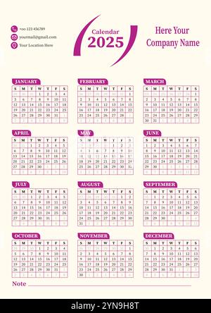 Calendar 2025 Stock Vector