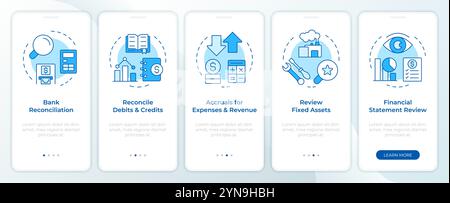 MonthEnd close task list blue onboarding mobile app screen Stock Vector