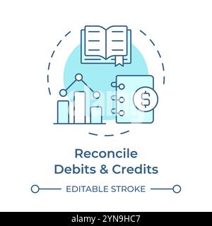 Reconcile debits and credits soft blue concept icon Stock Vector