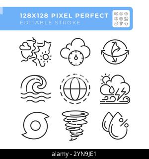 Weather related linear icons set Stock Vector