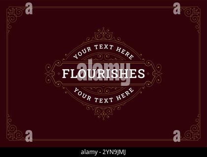 Luxury classical flourishes calligraphic ornament greeting card design template vector illustration. Elegant vintage Victorian filigree old style gold Stock Vector