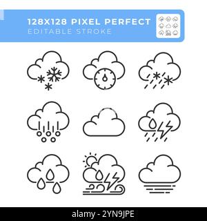 Clouds related linear icons set Stock Vector