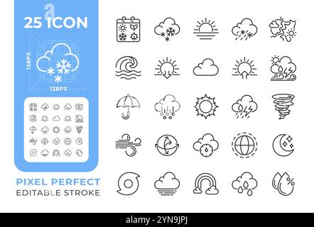 Meteorology linear icons set Stock Vector