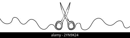 Minimalist vector illustration representing a pair of scissors, using a single continuous line. Vector illustration. Stock Vector