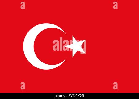 Turkey flag in official colors, dimensions and aspect ratio. Vector flag symbolizing national pride, identity, heritage, patriotism and authority Stock Vector
