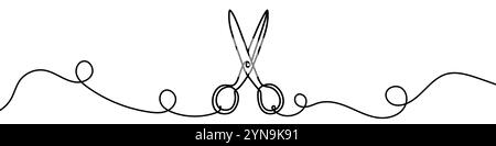 Minimalist vector illustration representing a pair of scissors, using a single continuous line. Vector illustration. Stock Vector