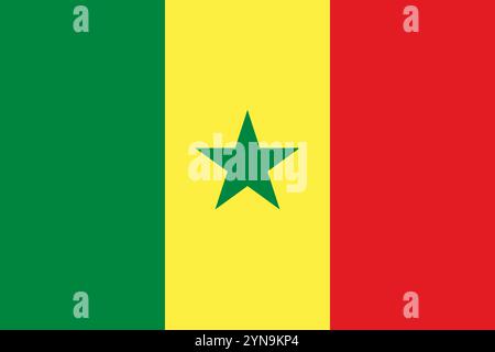 Senegal flag in official colors, dimensions and aspect ratio. Vector flag symbolizing national pride, identity, heritage, patriotism and authority Stock Vector