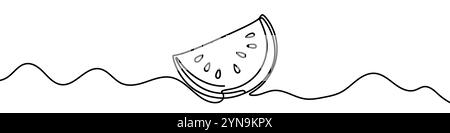 One continuous line illustration of a watermelon slice, isolated on white background. Line art of watermelon slice Stock Vector