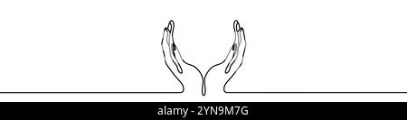 One continuous line illustration of hands, isolated on white background. Line art of hands Stock Vector