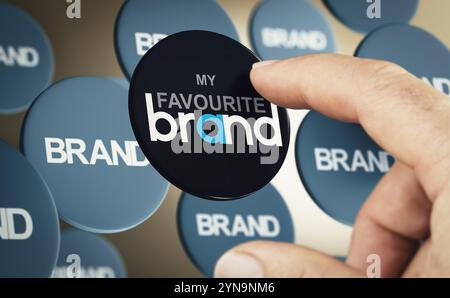 Finger pressing a button with text. Returning customer brand engagement and client loyalty or retention concept. Composite image between a hand photog Stock Photo
