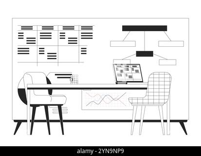 Company strategic planning presentation board table linear illustration Stock Vector