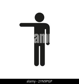 Man Pointing to Left with Arm Outstretched Silhouette Icon. Human Body Glyph Symbol. Isolated Vector Illustration Stock Vector