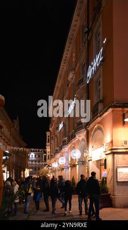 Scene from the center of Bozen/Bolzano, with Christmas decorations Stock Photo