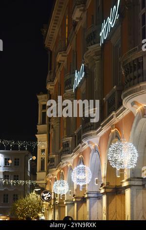 Scene from the center of Bozen/Bolzano, with Christmas decorations Stock Photo