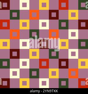 Seamless pattern of colorful squares in check and plaid designs. Abstract geometric shapes create a modern look, ideal for luxury textiles and wallpap Stock Vector