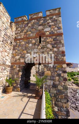 sozopol, bulgaria - aug 09, 2015: southern fortress wall and tower. sunny morning. popular tourist attraction. late antique and medieval town Stock Photo