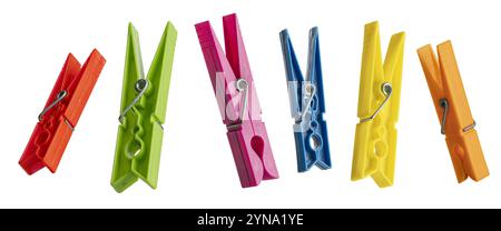 Colorful clothespins on transparent background Stock Photo