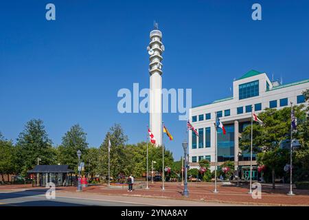 Canada, province of New Brunswick, Moncton, Main Street, City Hall and communications tower Stock Photo