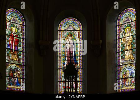 France, Meurthe et Moselle, Bouxieres sous Froidmont, Our Lady of the Nativity church, stained glass windows of the choir made in 1924 by master glass Stock Photo