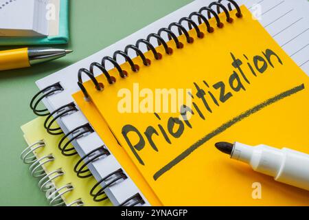 Prioritization note in a notebook. Time management and task organization. Stock Photo