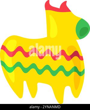 Traditional ceramic toy whistle in shape of llama alpaca decorated ornate. Element of Hispanic holiday Cinco De Mayo. Mexican holiday icon. Simple car Stock Vector