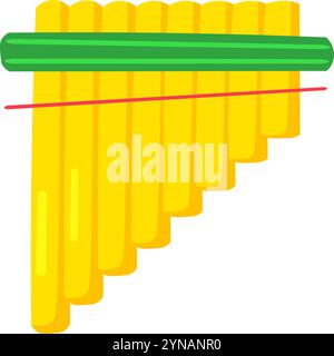 Flute traditional wind musical instrument. Element of Hispanic holiday Cinco De Mayo. Mexican holiday icon. Simple cartoon vector element isolated on Stock Vector