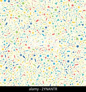 Bright carnival confetti and tinsel flying in air seamless pattern. Endless ornament for decorating Christmas New Year cards, invitations and wrapping Stock Vector