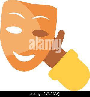 Actor hand holding smiling theatrical mask. Tradition of acting. Image for design of countries cultural traditions. Simple flat vector isolated on whi Stock Vector