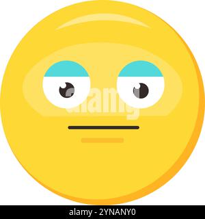 Bored neutral emoji facial expression, fatigue emoticon icon. Colorful vector smiley. Cute sticker, social media mood character, emotionless and calm Stock Vector